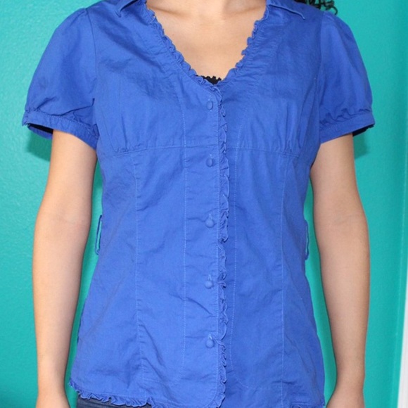 vintage 90s/2000s royal blue button up fang top - Picture 1 of 6